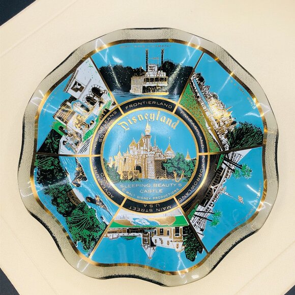 Vintage 60s DISNEYLAND Park Ruffled Glass Souvenir Dish- MCM Collectible - Picture 1 of 7